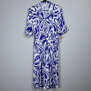 Vintage Brownstone Studio Womens 18 Popover Maxi Dress Blue White Pockets NWT